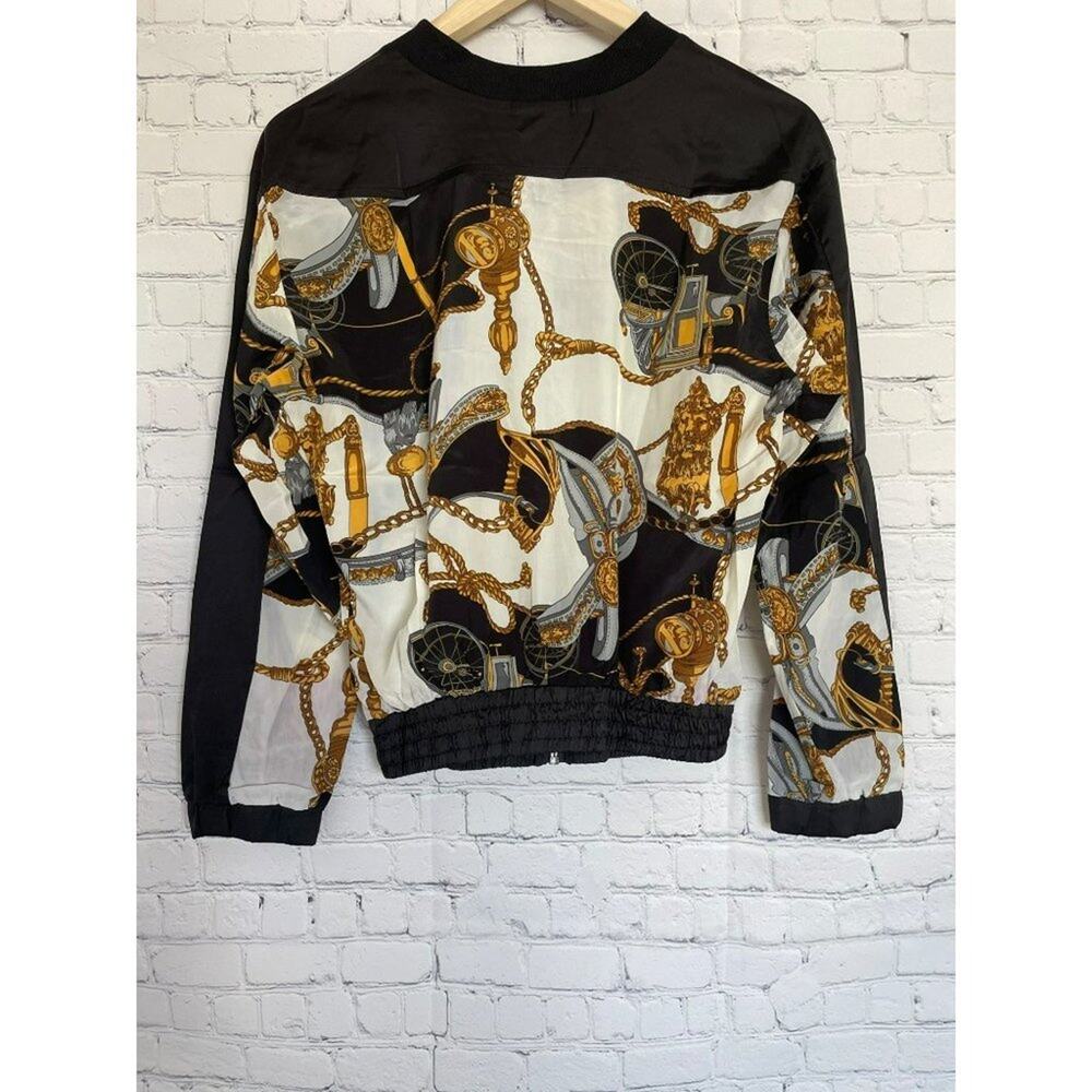 UNIQ Black, White & Gold Faux Silk Jacket Size Medium NWT - Picture 2 of 5